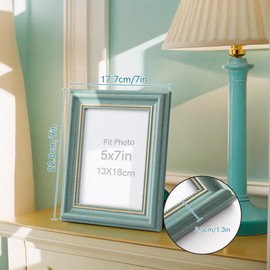 Sapowerntus Vintage 5x7 Picture Frame Blue Distressed Gold Line Beading Photo Frames Antique Wall Hanging Tabletop Display Pale Blue Home Decor Retro Family Unique Gift