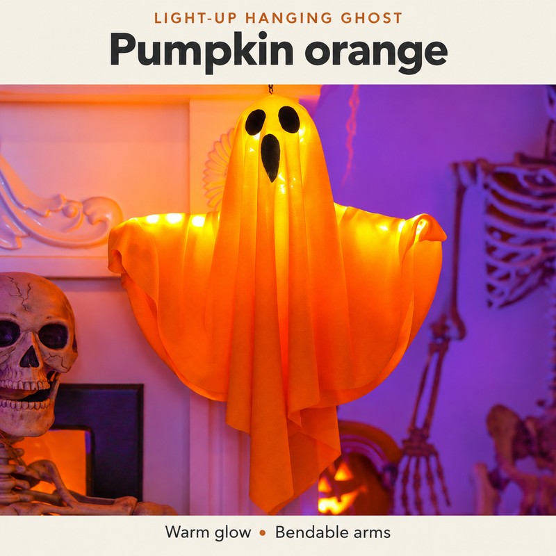 2-Pack Light-Up Hanging Ghost Decorations for Halloween – Warm LED