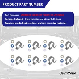 8PCS LR037089 Fuel Injector Repair Seal Kit with O-Rings Fit LR3 LR4 Discovery Range Rover Sport Velar 5.0L V8 2005-2022, Replaces LR020028 C2D24387 T2H33724 LR105428