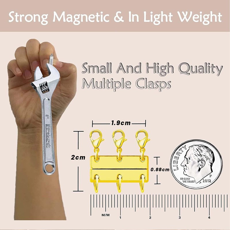 Kryzalite® Three Rows Layering Necklace Clasp, Magnetic Attraction for 18K