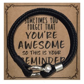 GIICIIL Jewelry&Card Bracelets Gifts for Men, Sometimes You Forget You're Awesome Bracelets, Inspirational Gifts for Dad Boyfriend Husband on Easter Birthday (black-A)