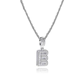 MiniJewelry E Letter Initial Silver Crystal Clear CZ Necklace Name Alphabet Personalize Jewellery Birthday Women Girlfriend Sister Wife