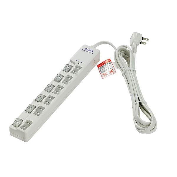 ELPA WLS-LU630MB(W) Tap with Switch, Lightning Guard, Outlet Extension Cord, LED, Top Insert, 6 Sockets, 9.8 ft (3 m)