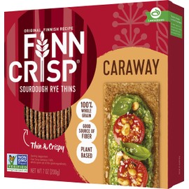 Finn Crisps Rye Crispbread with Caraway 7oz | Thin, Crispy Rye Flatbreads with Caraway | Authentic Finnish Sourdough Crispbread | Caraway Rye Crackers by Finn Crisp [7oz Box]