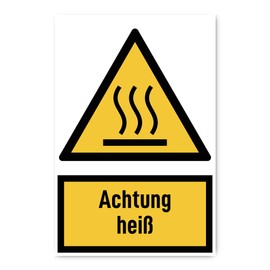 Sticker: 300 x 200 mm, Pack of 1 – Warning Hot – Warning Sign with Text (German) (Yellow/Black) – Vertical – W017 – DIN EN ISO 7010 / ASR A1.3