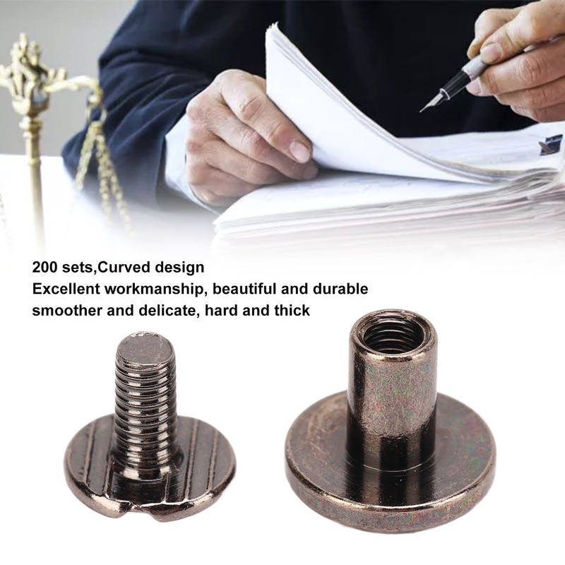 200 Sets Chicago Screws 9.5x8mm DIY Uniform Coating Brass Leather