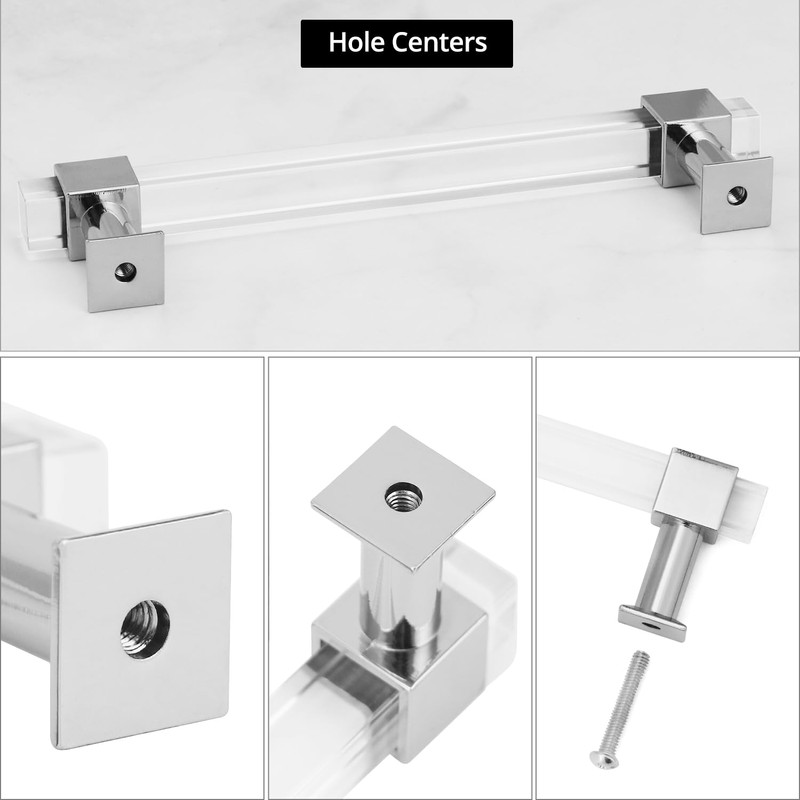 QWORK 5 Pack Clear Acrylic Cabinet Pulls - 5" Hole