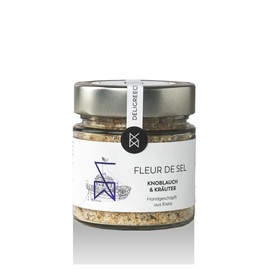 DEDELIGREECE - Fleur de Sel - Knoblauch mit Kräutern | Handgeschöpftes Meersalz aus Kreta, verfeinert mit Knoblauch, Petersilie und Dill. Aromatisches Kräutersalz mit natürlichen Zutaten | 160g