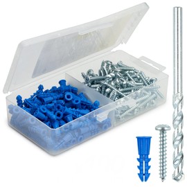 Qualihome Ribbed Plastic Drywall Anchor Kit - Wall Anchors and Screws for Drywall Includes Anchors, & Screws, 1 Masonry Drill Bit - Mounting Tolls for Decor, Furniture, Shelving (10-12 x 1)