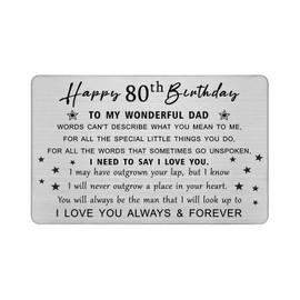 DEGASKEN Dad 80th Birthday Card - Birthday Gifts for 80 Year Old Dad - 80th Birthday Decorations Presents for Men, Personlised Steel Engraved Wallet Card