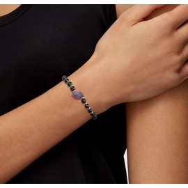 COAI Raw Amethyst Crystal Bracelet for Women, Stone Beaded Bracelet, Black Tourmaline Bracelet M