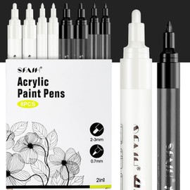 SFAIH Black & White Acrylic Paint Markers - 8 Pack 2-3MM Medium Tip & 0.7MM Extra Fine Paint Pens for Rock Painting, Wood, Metal, Fabric, Plastic, Canvas, Glass, Ceramic, Diy Crafts