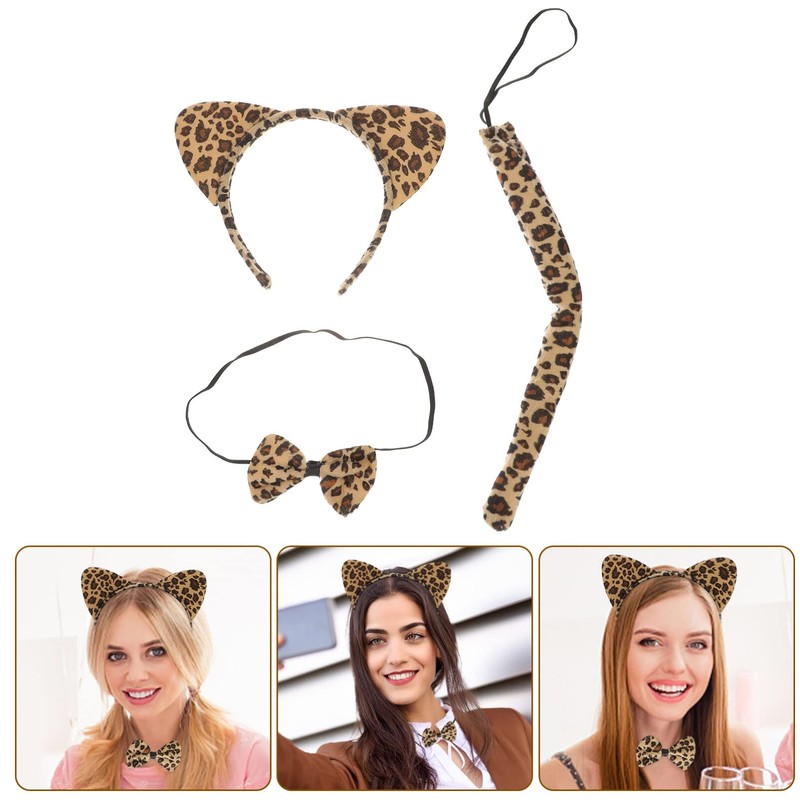 Frcolor Cat Ear Headband Brown Cat Ears Leopard Print Transformation