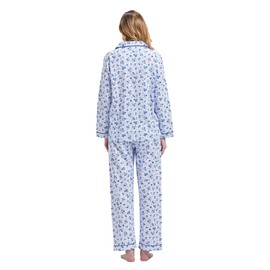 GLOBAL Women's Flannel Pajamas Set 100% Cotton PJs for Women Long Sleeve Button Drawstring Waist Warm Loungewear Sleepwear-XXL