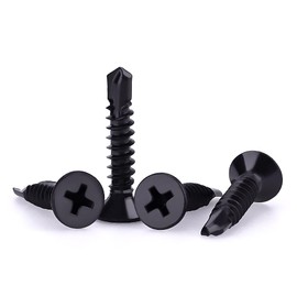 #8 x 1/2" Black Flat Head Self Drilling Screws for Metal, 410 Stainless Steel Countersunk Head Sheet Metal Tek Screws, Quick Self Tapping, 100 PCS