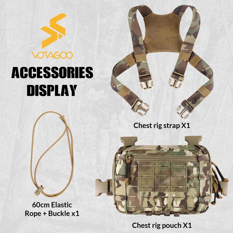 VOTAGOO Tactical Chest Bag, 2L Capacity, Molle Chest Rig, Chest