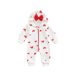 L&ieserram Baby Boys Girls Unisex Valentine's Day Outfits Baby Clothing Cute Style Baby Clothing Romper Headband Set Bodysuit Jumpsuit My First Valentine's Day Baby Gift, White hearts, 6-9 Months