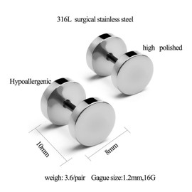 6 Pairs 316L Surgical Steel Small Hoop Huggie Earrings & Stud Earrings for Men Women Hypoallergenic Round Earrings Punk Style