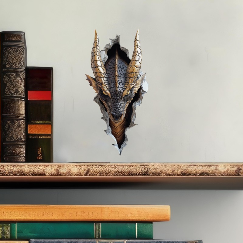 Black Dragon Decal - Wall Hole Sticker with 3D Effect