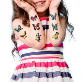 78 Pcs Butterflys Temporary Tattoos for Girls- 12 Sheet Glitter styles body Face makeup Fake Tattoo Stickers,Holiday Party Favors Supplies Accessories,Birthday Party Gifts Underwater Arts and Crafts