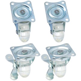 com-four® 4 x Swivel Castors with Swivel Bearings for Furniture, Transparent Transport Castors with Screw Plate and Ball Bearings, 2 Wheels with Brake, Industrial Castors (Pack of 04, 50 mm, 120 kg