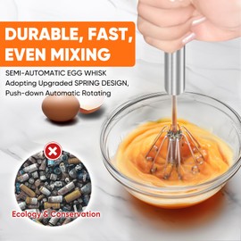 Newness Egg Whisk, [2 Pack 10 Inch] Stainless Steel Hand Push Whisk Blender for Home - Versatile Tool for Egg Beater, Milk Frother, Hand Push Mixer Stirrer - Kitchen Utensil for Blending, Whisking