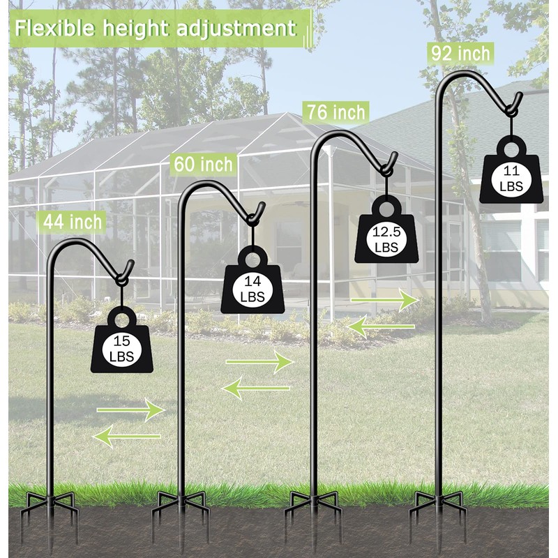 Garbuildman 92 Inch Tall Shepherd Hooks with 5-Forked Base, Adjustable