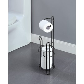 SunnyPoint Freestanding Toilet Paper Holder with Storage – Holds 3 Spare Rolls, Heavy-Duty Steel, Black Finish, Easy Assembly, Space-Saving Bathroom Organizer