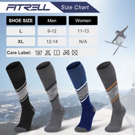 FITRELL 2 Pack Men's and Women's Ski Socks Full Cushioned Winter Merino Wool Thermal Knee High Warm Socks for Skiing Snowboarding, Black+Grey Orange, L, Shoe Size 9-12