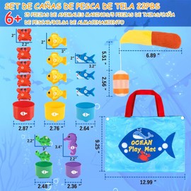 IEYGFAA Juguete de Pesca Montessori para Niños, Juguetes de Conteo de Pesca de Tela de 22 Piezas, con Vasos Apilables, Conteo de números, clasificación de Colores, Regalos Cumpleaños, Pascua de Niños