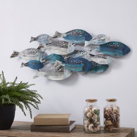 Danya B. School of Fish Modern Metal Wall Art, Perfect for Coastal, Nautical, Beach, or Boat Decor, Collector, Vacation House, Blues and Silver Wall Art