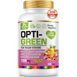 Opti Green Fem Vitaminas Mujer Inositol Myo Chiro Nac Adaptógenos Prebióticos Multivitamin Vegano Bienestar Femenino Purely Organics 200 Cápsulas