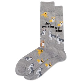 Hot Sox Men's Fun Crew Socks-1 Pair Pack-Cool & Funny Pets Novelty Fashion Gifts, Dog Person (Gray Heather), 6-12
