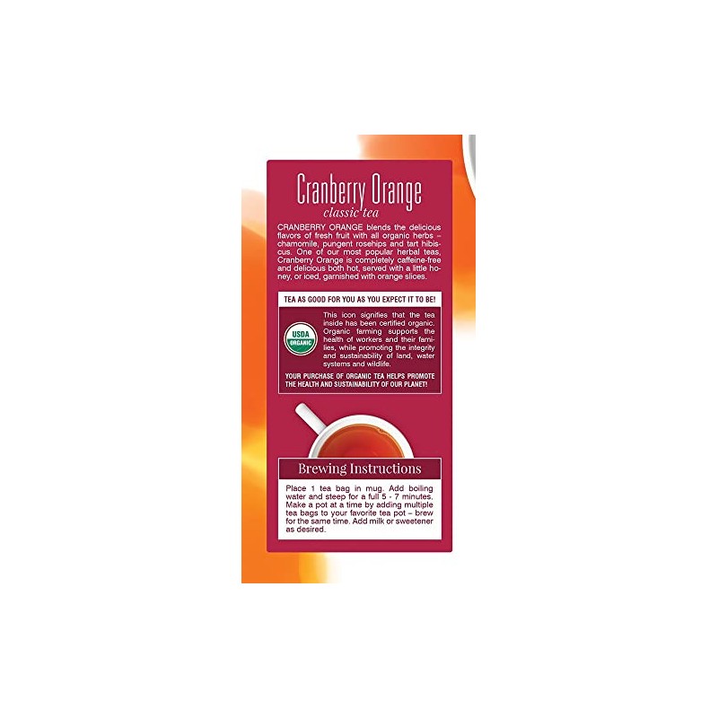 Davidson's Organics, Cranberry Orange, 25-count Tea Bags, Pack of 6