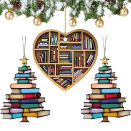 3PCS Book Christmas Tree Ornaments Christmas Ornaments For Book Lovers, Stacked Books Ornament Christmas Hanging Gift Decorations for Christmas Tree (Tree)