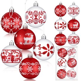 Lunmon 36 Pcs Christmas Ball Ornaments 2.36 Inches Glitter Christmas Tree Decorations Xmas Baubles Ball Set Christmas Hanging Pendants Decor for Holiday Party Decor (Classic Style, White, Red)