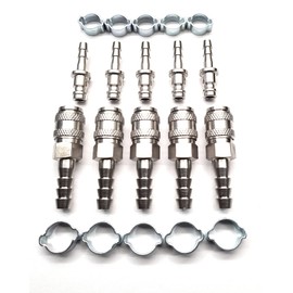 Rectus 21 Type - Quick Connector Set. Female with 8mm Hosetail & Male with 6mm Hosetail - Used on Water Fed Pole Systems 5 Pack Including Double Ear O Clips to Fit