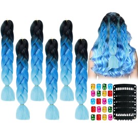 DNWFZ 6 Pieces Ombre Braiding Hair Synthetic Hair for Braiding Hair Braids Extension Umbo Braid Hair Extensions Colourful Hair for Braiding Braids Box Braid Hair Synthetic Hair Hair Black Blue Colour