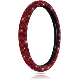 Car Bling Steering Wheel Cover for Women Girls Burgundy 15 Inch Universal Red Crystal Rhinestone Diamonds Bling Bling Accessories Anti-Slip Wheel Protector