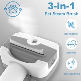 Pawimood 3 in 1 Pet Steam Brush for Dogs & Cats – Self Cleaning,Hair Removal Comb Steam for Thinning & Grooming for Long & Short Haired Pets, Includes Pet Essence