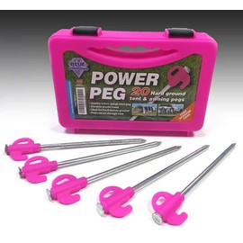 Blue Diamond 20 x Tent Awning Camping Heavy Duty Power Peg Hard Ground Pegs - PINK (Storage Case Included)