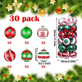 CJWLKJ 30pcs Colored Christmas Balls Ornaments for Xmas Tree Shatterproof Christmas Tree Hanging Balls Decoration for Holiday Party Wedding Decoration Set with Hang Rope 2.36"(Red & Green, 60mm)