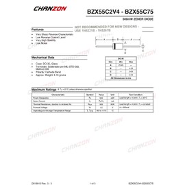 (Pack of 100 Pieces) Chanzon BZX55C22 (1N5251B) Zener Diode 0.5W 22V DO-35 (DO-204AH) Axial Diodes 0.5 Watt 22 Volt