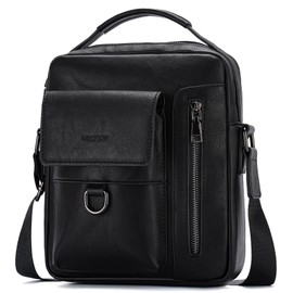 VASCHY Leather Shoulder Bags For Men, Unisex Medium Satchel Crossbody Handbag Messenger Sling Travel Side Bags Purse for Men Black