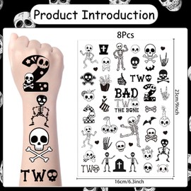 Bad Two the Bone Temporary Tattoos - Yoyuspy 200+ Bad Two the Bone Party Decorations Favors Supplies for Kids 2nd Birthday Decorations Cute Black White Skeleton Skull Tattoo Stickers Rewards