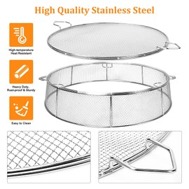 Fire Pit Spark Shield Cover for Solo Stove Bonfire, 304 Stainless Steel Spark Screen for 19.5 Inch Solo Stove Bonfire, Firepit Lid with Cooking Grate & Guild Stick for Outdoor Patio Fire Pits Backyard