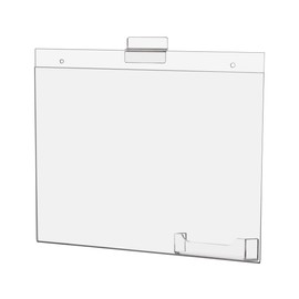 Marketing Holders Slatwall Sign Holder 11 x 8.5 Large Price Sheet with 3.5" x 2" Business Card Slot Printed Materials Display Graphic Horizontal Clear Plastic Sleeve for Retail Stores