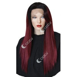 CiCiCa - “KIKI”, Lace Front Wigs, 28 Inches Long Wig, Straight Wig with Side Bangs, Ombre Black Roots to Burgundy Wig, Soft Lace Wig, Premium Heat-Resistant Synthetic Hair Replacement Wigs for Women.