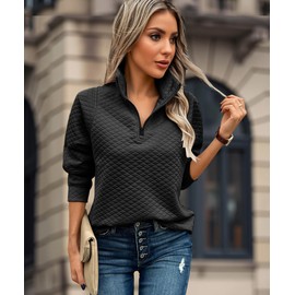ECOWISH Womens Sweateshirt Quarter Zip: Fall Fashion 2025 Tunic Tops Winter Oversized Ribbed Qulited Pullover V Neck Outfit 23Black Medium