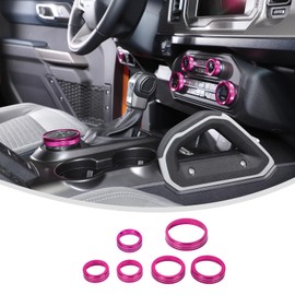 Linskip Dashboard Control Knob Trim Set for Ford Bronco 2025-2021, Aluminum Switch Knob Covers for Bronco Interior Accessories(Pink)